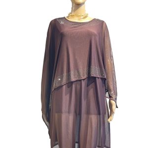 WOMEN BROWN POWER NET MID-LENGTH DRESS
