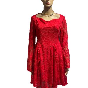 WOMEN RED HOT FULL SLEVES PARTY SHORT DRESS