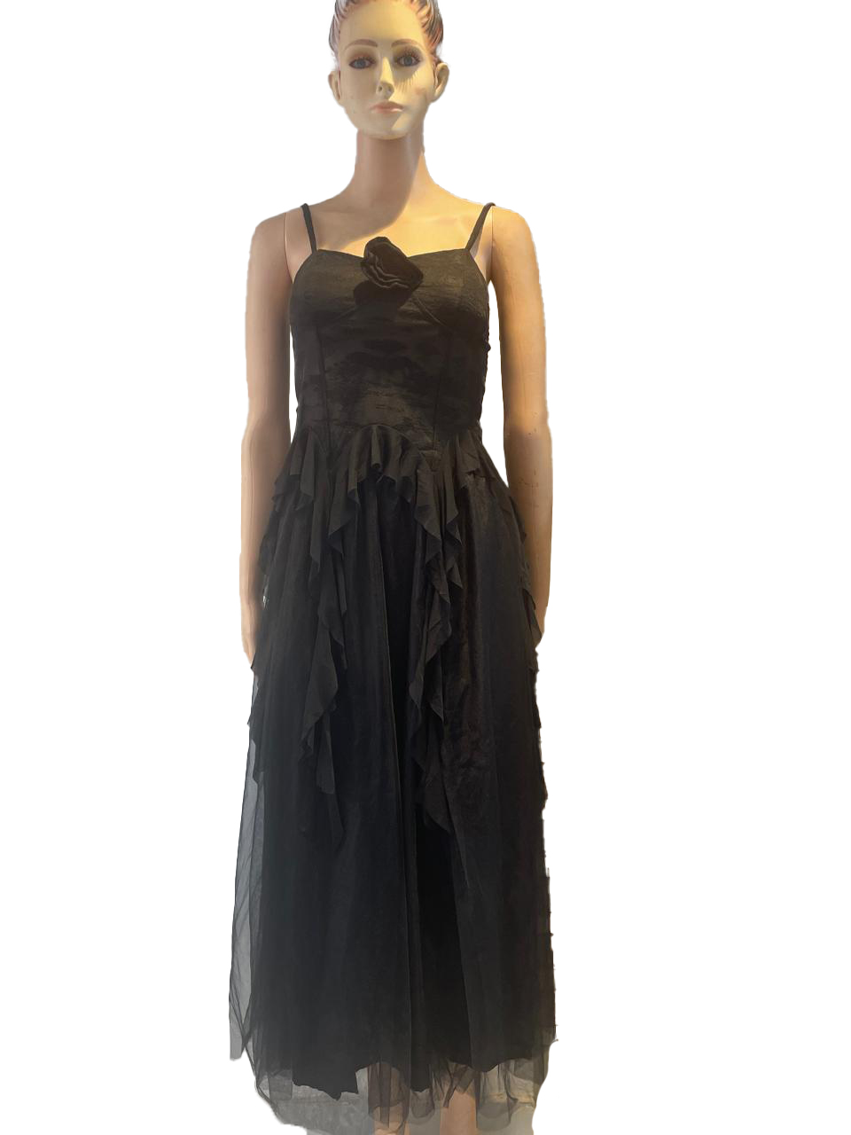 WOMEN BLACK NUDDLE STRAPS CO-ORD SET WITH TOP AND SKIRT