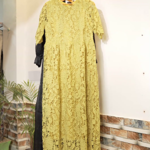 WOMEN YELLOW CROCHET BEACH  LONG DRESS