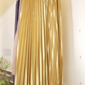 GOLDEN SOLID ACCRODION PLEATED LONG SKIRT
