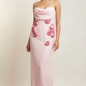 WOMEN 3D FLOWER STRAPLESS BODYCON DRESS
