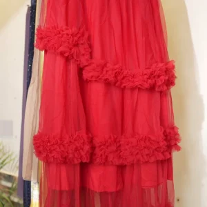 HOT RED ROSE FLOWER MOTIF POWER NET LONG SKIRT